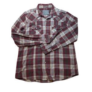 Flannel Plaid 100% Cotton Men's L Pearl Snap Button Down Gorpcore Western Y2K
